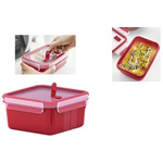 emsa Mikrowellendose CLIP & MICRO, 1,3 Liter, quadratisch rot, 100% mikrowellengeeignet, mit Mikrowellen-Ventil und - 1 Stück (3110600388)