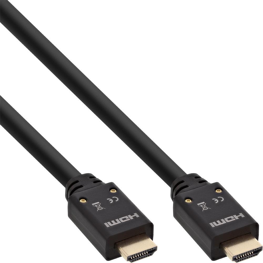 INLINE HDMI Aktiv-Kabel / Stecker, schwarz / gold, 15m
