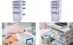 Fellowes Aufbewahrungsbox ProStore Bonus Set 5, 4er-Set transparent klar, aus stoßfestem, recycelbarem PP, mit - 1 Stück (7731601)