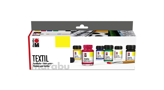 Marabu Textil Starter Set Textilfarbe, 6 x 15 ml, auf Wasserbasis, für helle Textilien