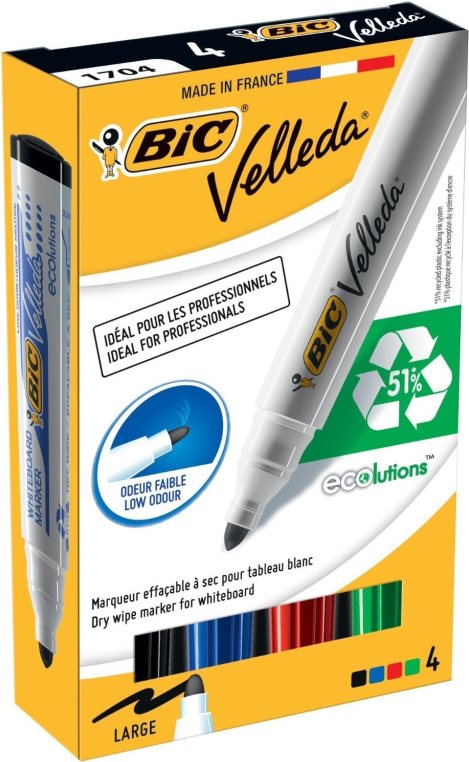 BIC Velleda 1701 Whiteboard-Marker 4 Stück Rundspitze 1,5 mm Schwarz, Blau, Grün, Rot