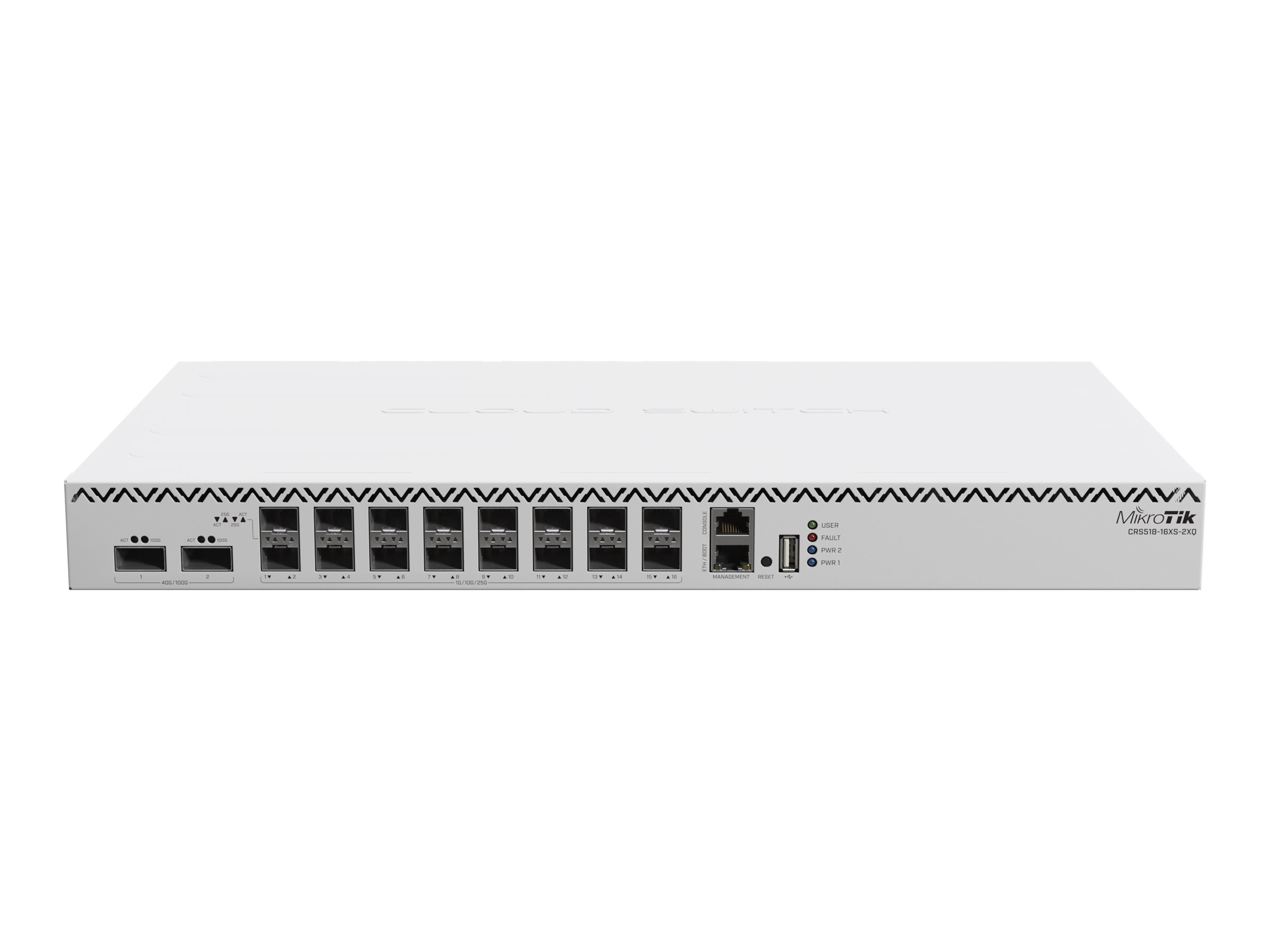MikroTik CRS518-16XS-2XQ-RM Switch 16x 25 Gigabit SFP28 + 2x 100 Gigabit QSFP28 Weiß