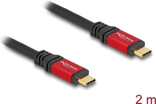 Delock USB 2.0 Kabel USB Type-C™ Stecker zu Stecker PD 3.0 100 W E-Marker 2 m rot Metall (80041)
