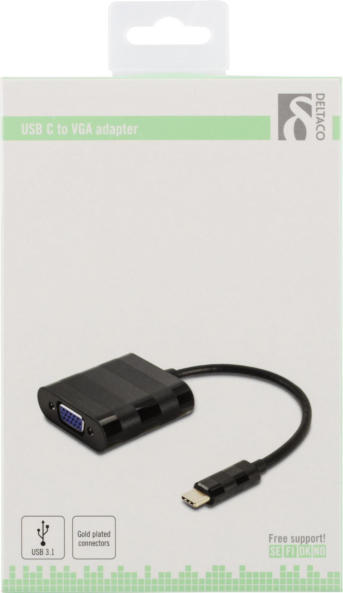 Deltaco USBC-VGA Videokabel-Adapter USB Typ-C VGA (D-Sub) Schwarz (USBC-VGA)