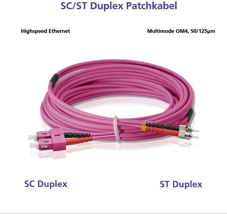 Helos Glasfaser Patchkabel ST/SC Multimode Duplex OM4 50/125 µm 10 m Erikaviolett