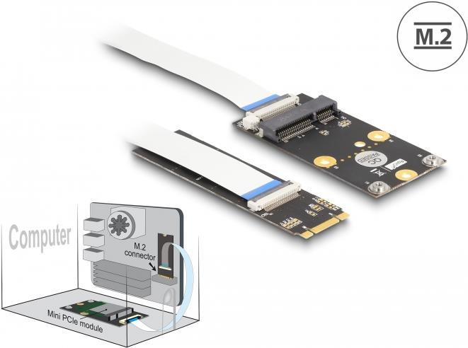Delock Konverter M.2 Key B+M Stecker zu 1 x Mini PCIe Slot half size / full size mit flexiblem Kabel (64221)