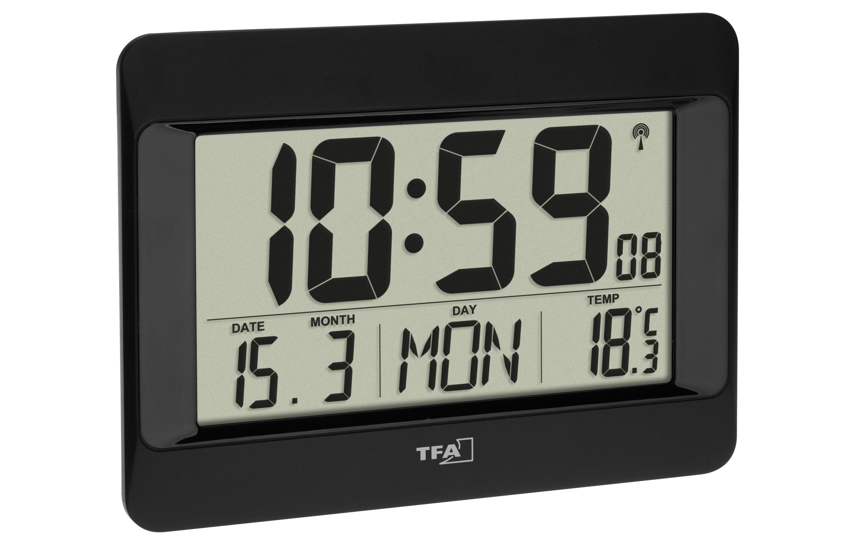 TFA Dostmann Funk-Wanduhr 60.4519.01 Großes Display Schwarz