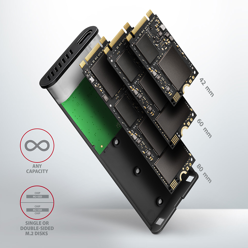 AXAGON EEM2-SBC externes Gehäuse für M.2 SSDs USB-C 3.2 Gen 2 Schwarz