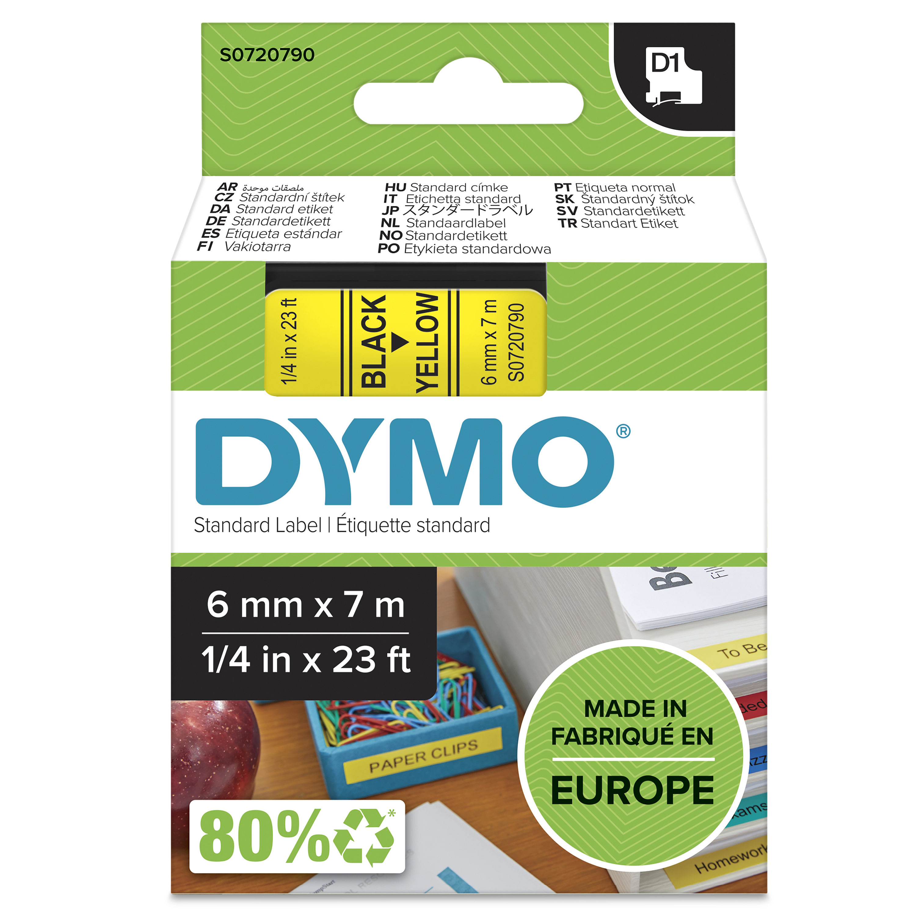 Dymo D1 Etikettenband 6 mm x 7 m Schwarz auf Gelb