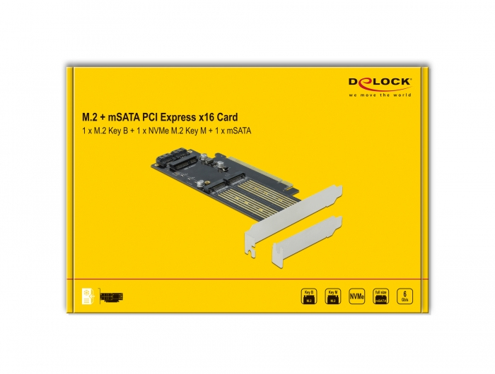 Delock Speicher-Controller 90486 PCIe 4.0 x16 mit 2x M.2 und 1x mSATA Low Profile Silber