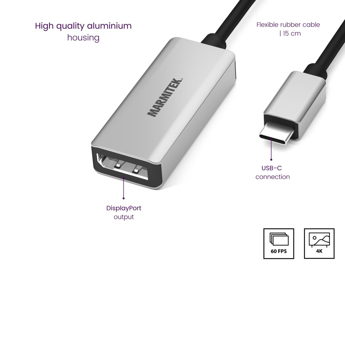 Marmitek Connect USB-C auf DisplayPort Adapter 0,15 m Schwarz, Silber