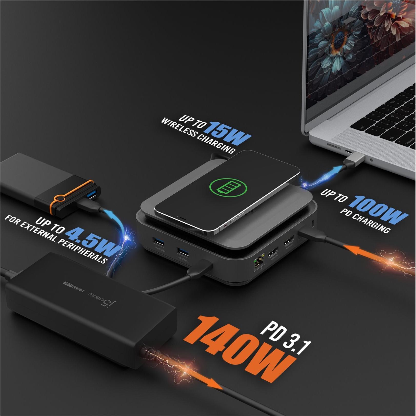j5create JCD3199P Dockingstation Dual 4K HDMI 140W GaN PD 3.1 Space Grey