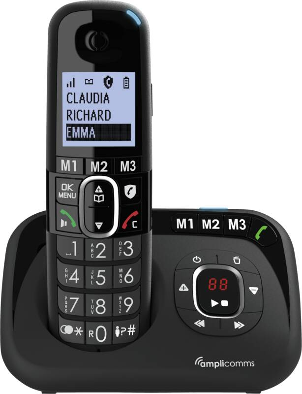 AMPLICOM BigTel 1582 DECT-Telefon mit Anrufbeantworter Schwarz