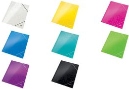 LEITZ Eckspannermappe WOW, DIN A4, Karton, schwarz PP-laminierter Karton, glänzend, 3 seitliche Schutzklappen, - 1 Stück (3982-00-95)