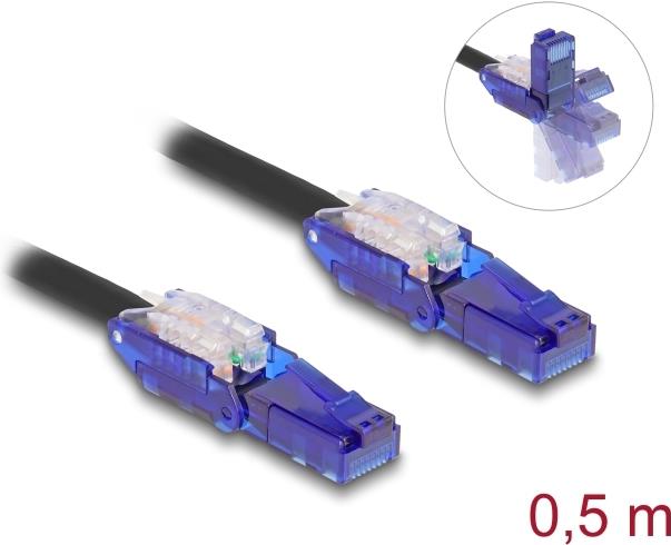 Delock RJ45 Netzwerkkabel Cat.6 UTP mit 180° winkelbaren Steckern schwarz 0.5 (80925)