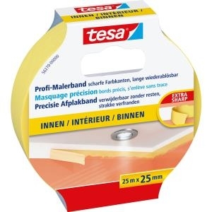 tesa Maler Krepp Precision Indoor Abdeckband, 25 mm x 25 m extra dünn und reißfest, für extrem flache und präzise - 1 Stück (56270-00000-00)