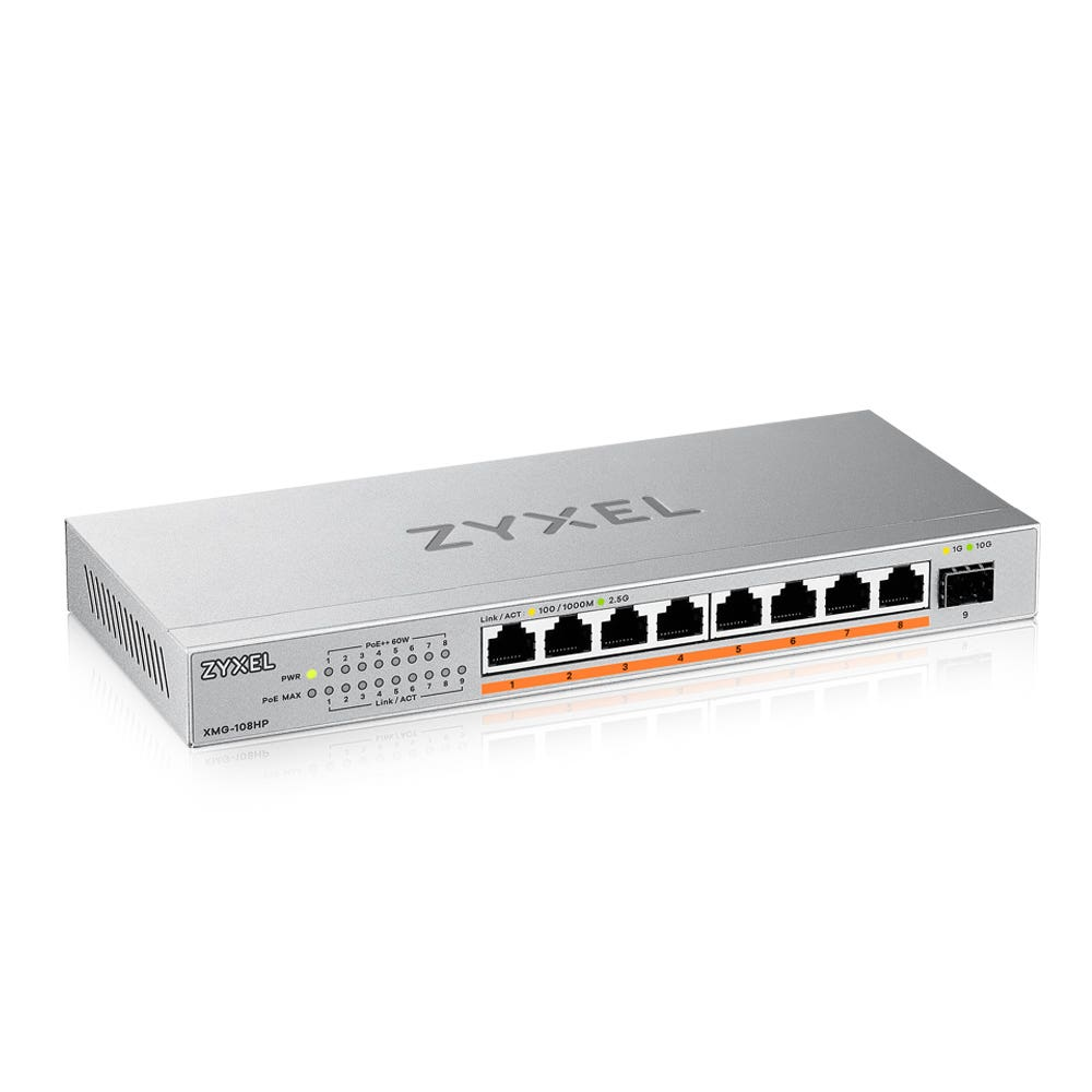 ZyXEL XMG-100 Series XMG-108HP 8-Port 2.5G PoE++ Switch Silber