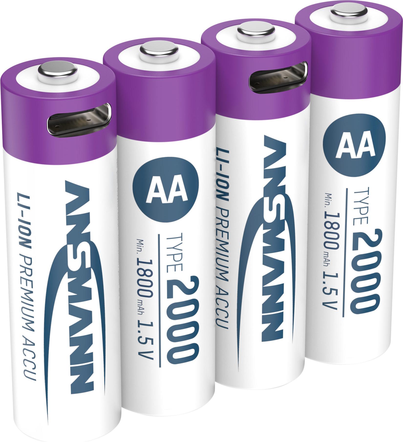 Ansmann 1312-0036 Wiederaufladbarer Akku AA Li-Ion 1,5 V 1800 mAh 4er-Pack Lila