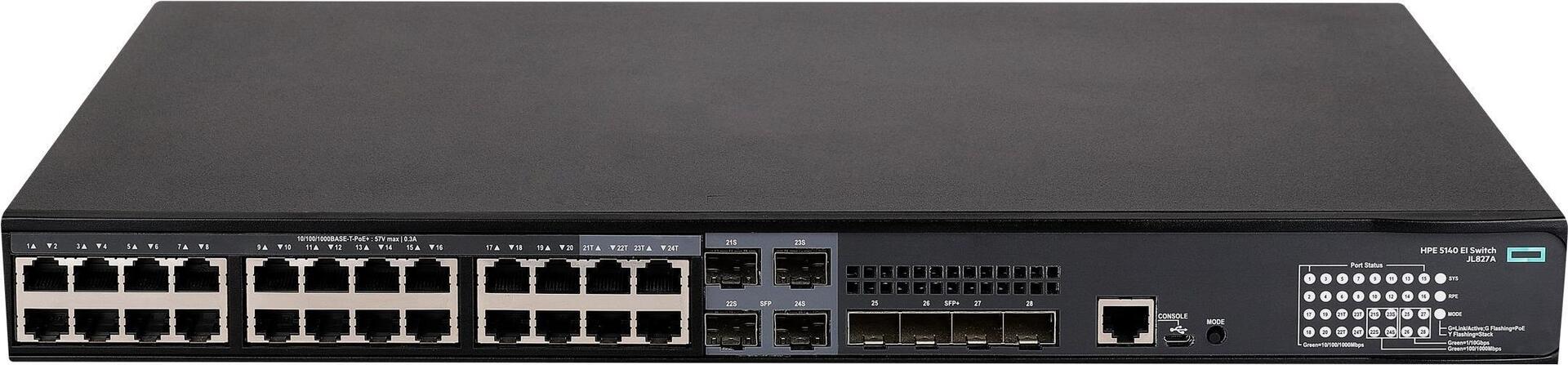 Hewlett Packard Enterprise FlexNetwork 5140 24G PoE+ 4SFP+ EI Managed L3 Gigabit Ethernet (10/100/1000) Power over Ethernet (PoE) 1U (JL827A#ABB)