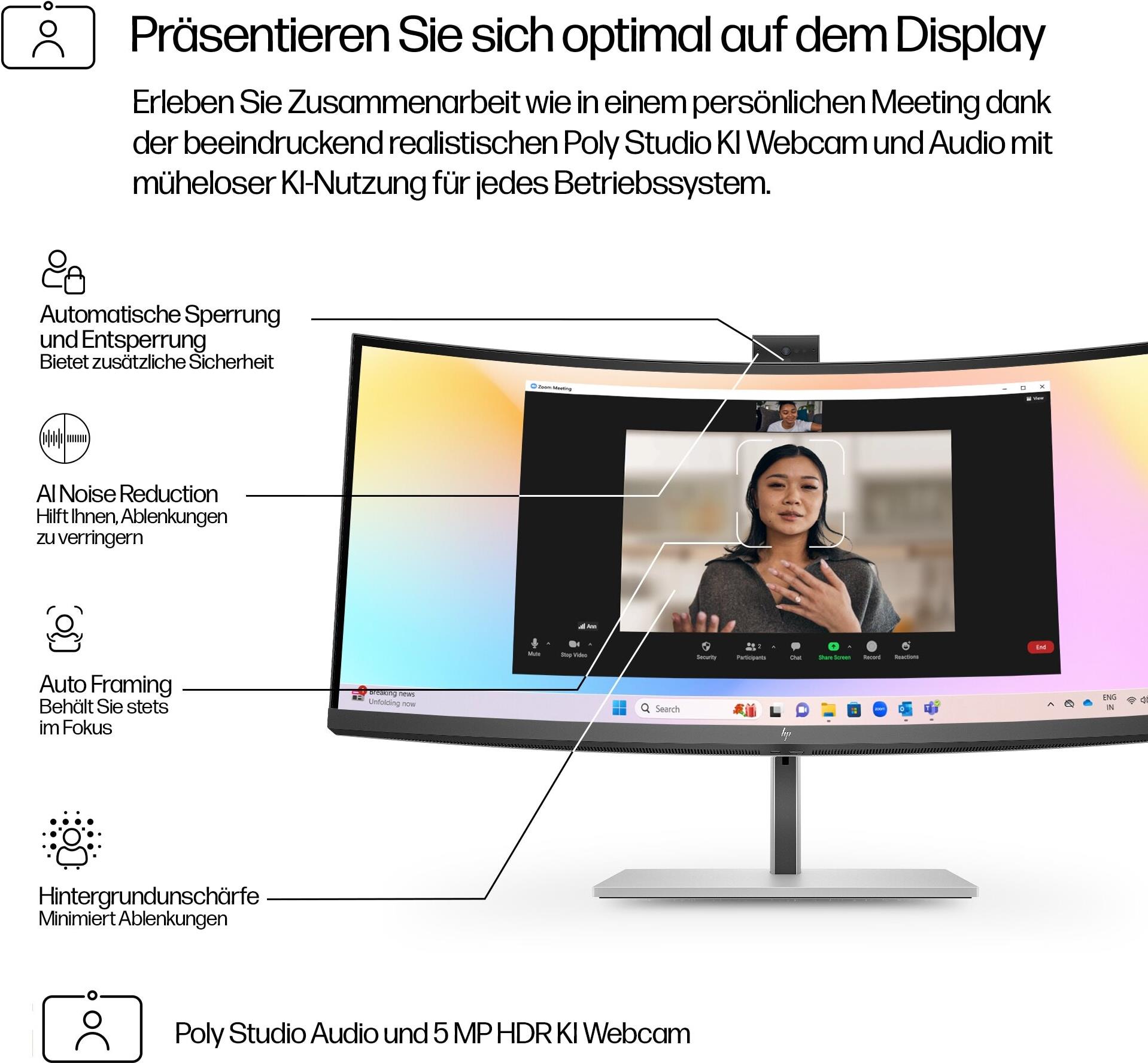 HP Serie 7 Pro 34 Zoll WQHD-Konferenzmonitor – 734pm - 86,4 cm (34") - 3440 x 1440 Pixel - Wide Quad HD - LCD - 5 ms (8K157UT#ABB)