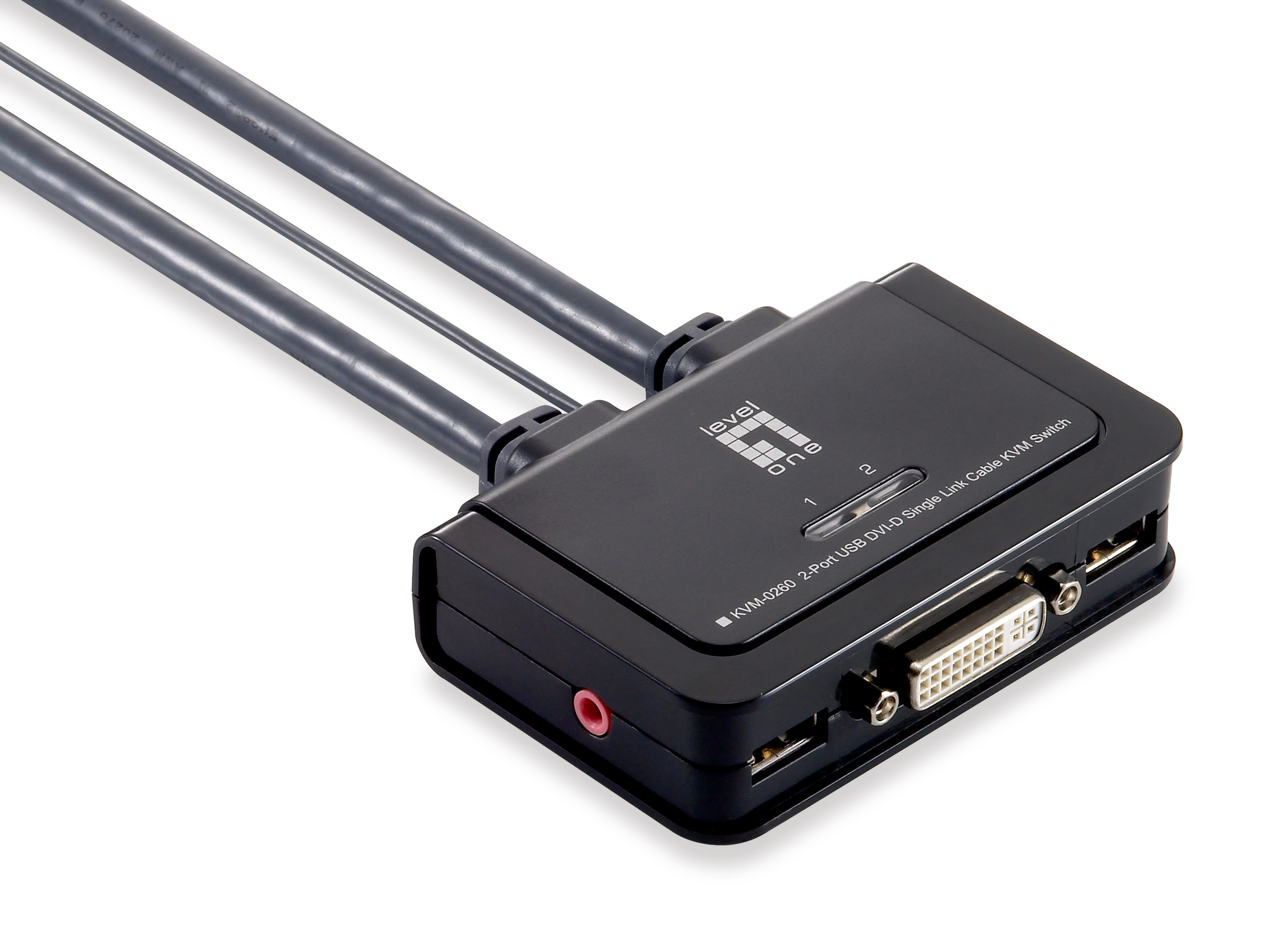LevelOne KVM-0260 2-Port KVM-Switch DVI USB Audio Schwarz, Grau
