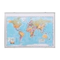 FRANKEN Weltkarte, pinnbar (B)1.400 x (H)1.000 mm beschreibbar, Rahmen aus Aluminium