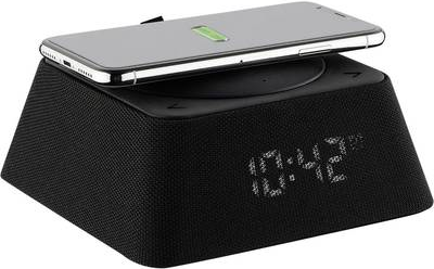 SSWISSTONE Q-Box schwarz LED-Uhrenradio mit Bluetooth Lautsprecher und kabelloser Qi-Ladeeinheit FM-Radio 3000mAh Powerbank (450550)