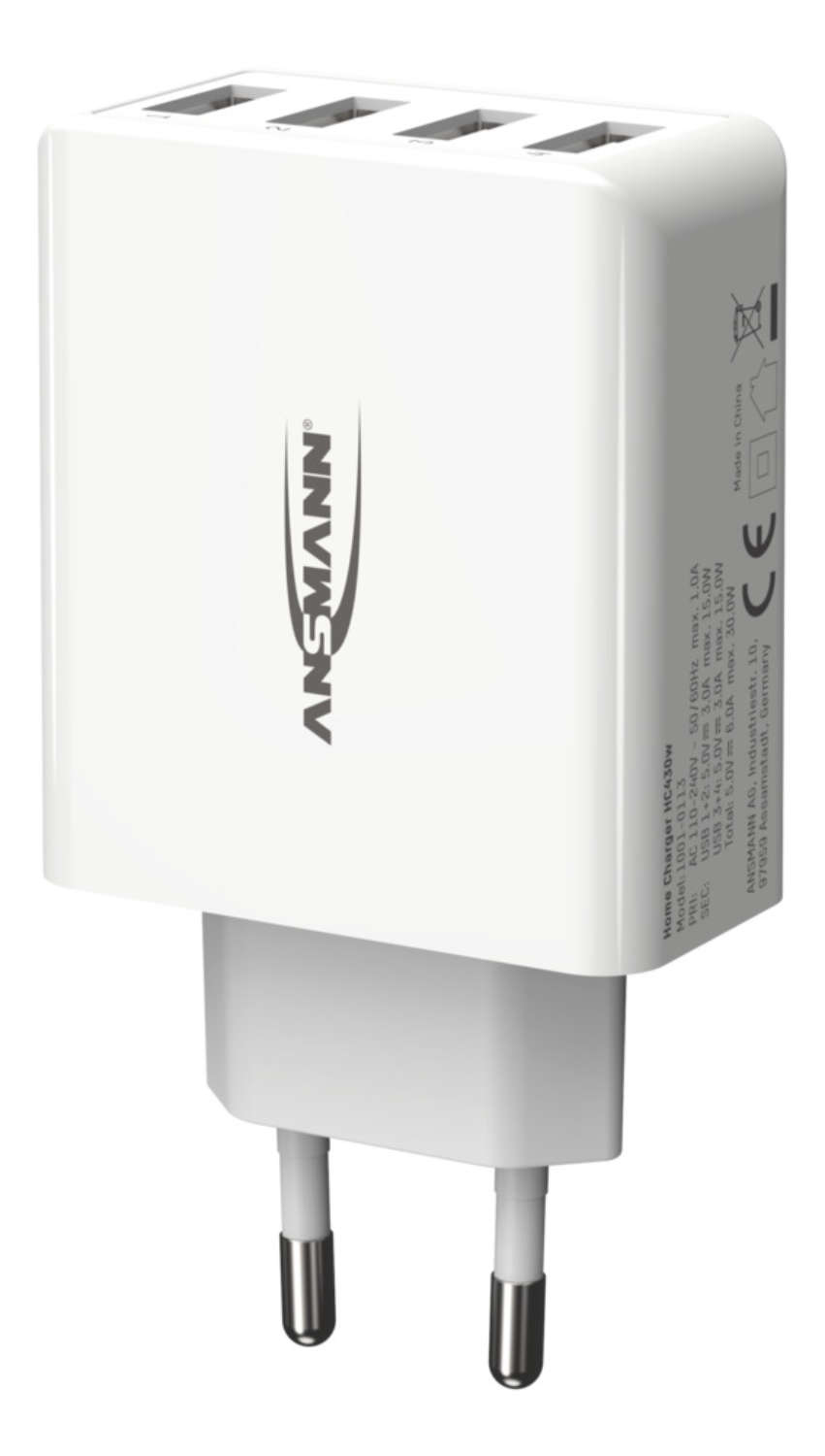 ANSMANN Home Charger HC430 USB-Ladegerät 4x USB-A 30 W Weiß