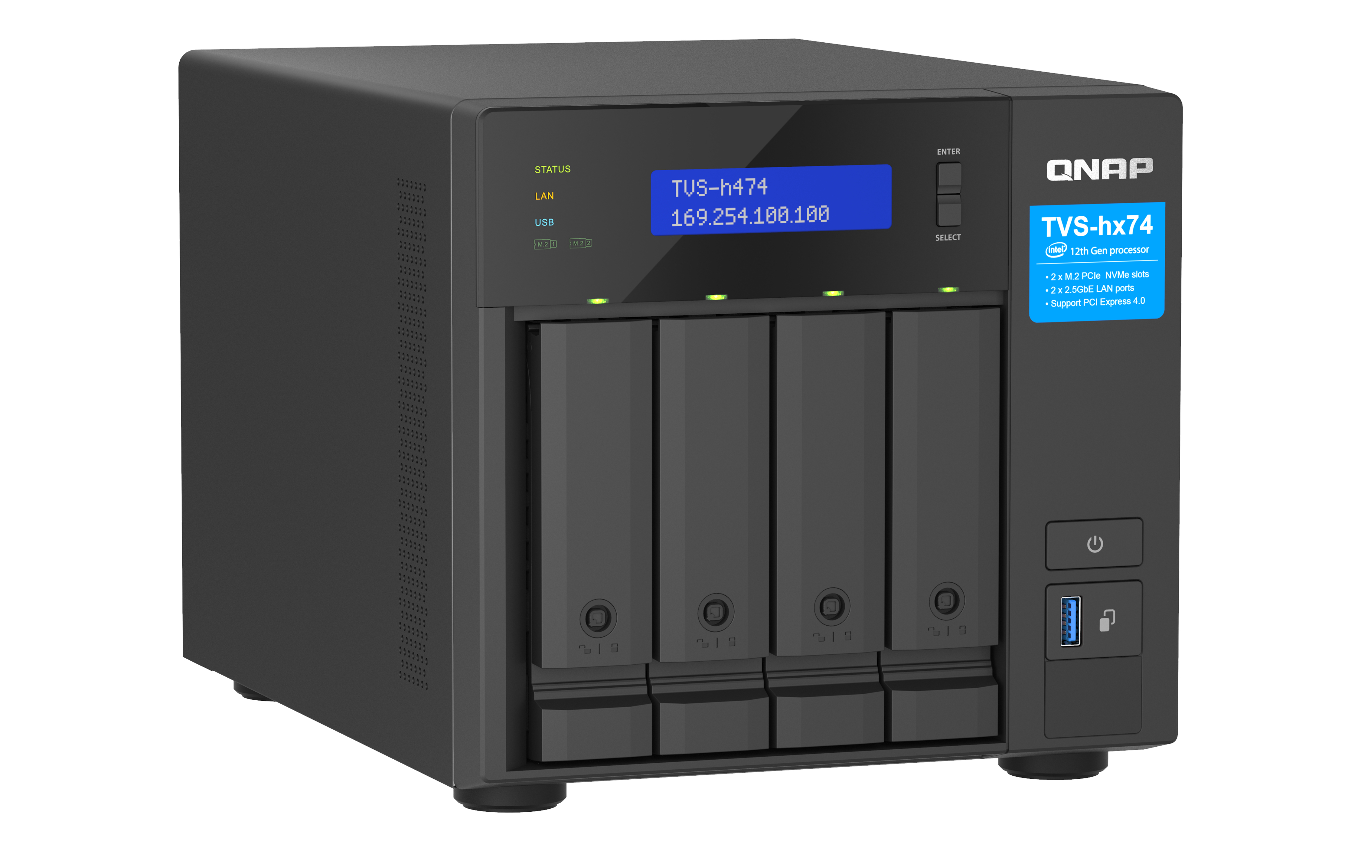 QNAP TVS-H474 NAS-Server Tower Intel Pentium Gold G7400 8 GB RAM Schwarz