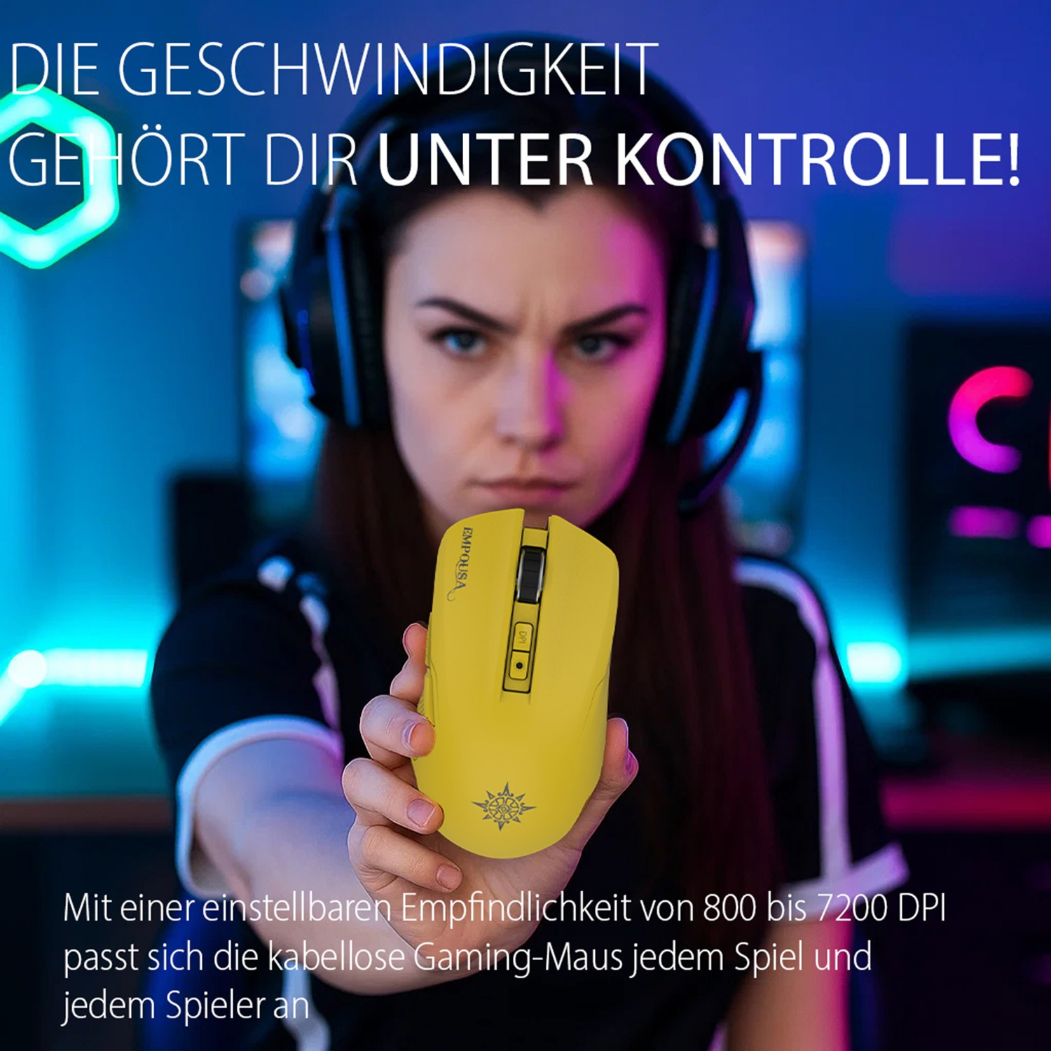 INCA Gaming Maus RGB 7200 DPI 7 Tasten Bluetooth USB-C Gelb