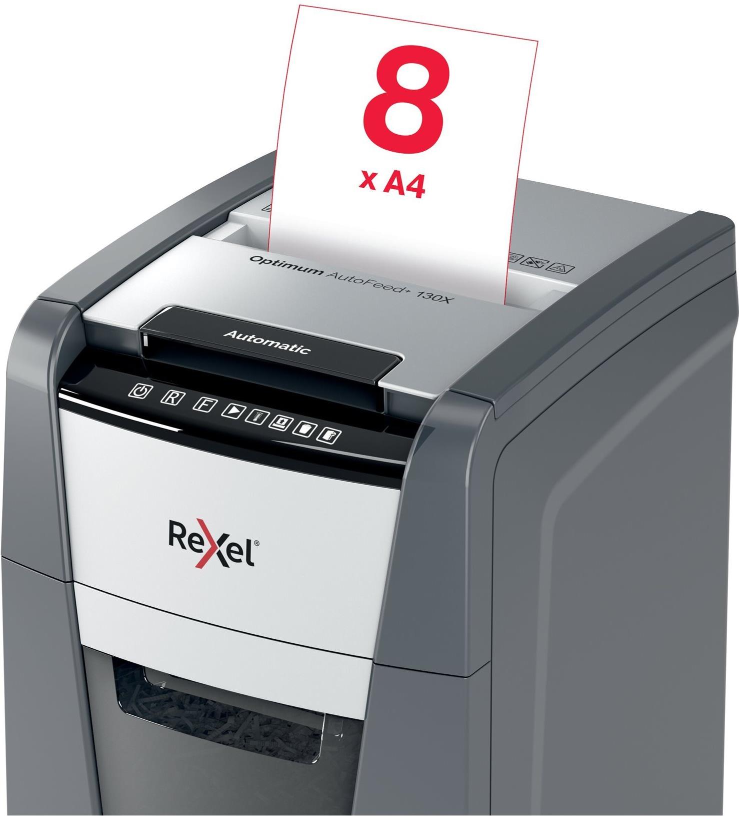 Rexel Optimum AutoFeed+ 130X Aktenvernichter 130 Blatt Kreuzschnitt Schwarz, Grau