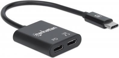 Manhattan USB-C to USB-C (inc Power Delivery) and USB-C Audio, 480 Mbps (USB 2.0), Cable 11cm, Black (153348)