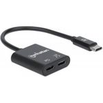 Manhattan USB-C to USB-C (inc Power Delivery) and USB-C Audio, 480 Mbps (USB 2.0), Cable 11cm, Black (153348)