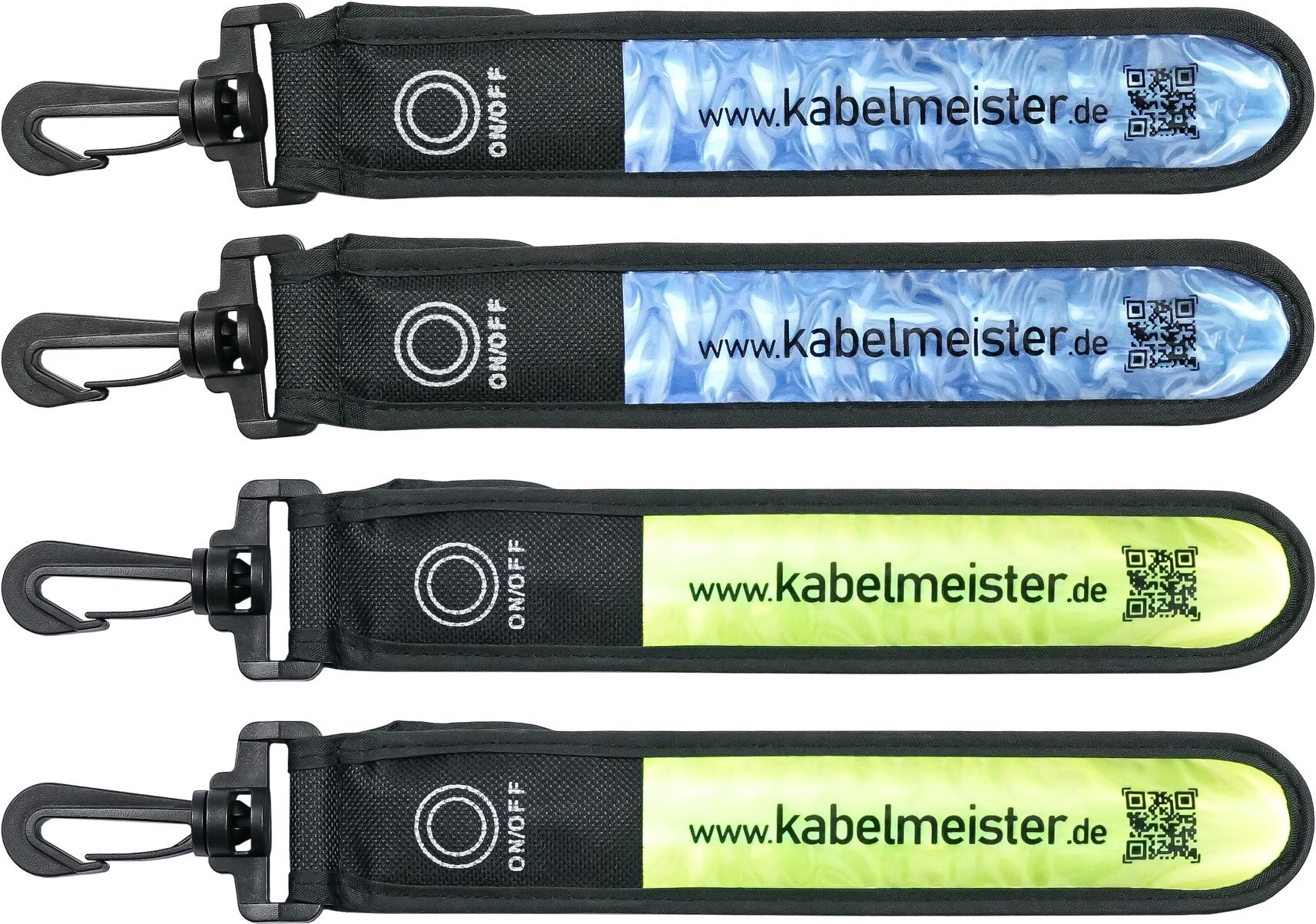 kabelmeister@ LED Leuchtband mit Befestigungshaken 4er-Set, blau und grün/gelb (GA-K001-4)