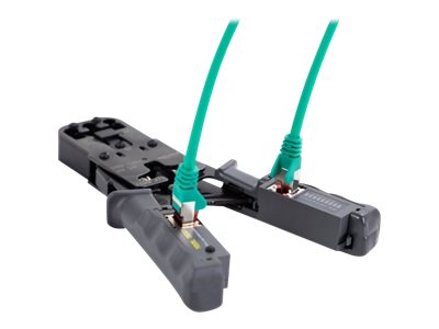 Delock Crimpzange 90511 mit Abisolierer und Netzwerktester für RJ45, RJ12, RJ11 und RJ10 Grau, Schwarz