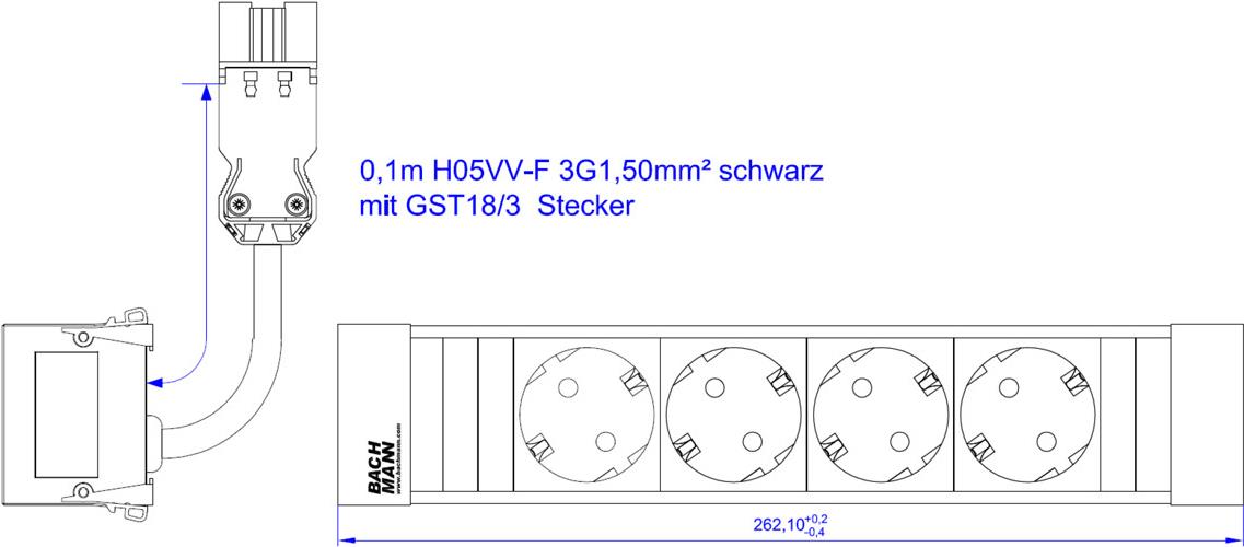 Bachmann Steckdosenleiste 4xCEE7/3 ALU 0, 20m 916.054 (916.054)