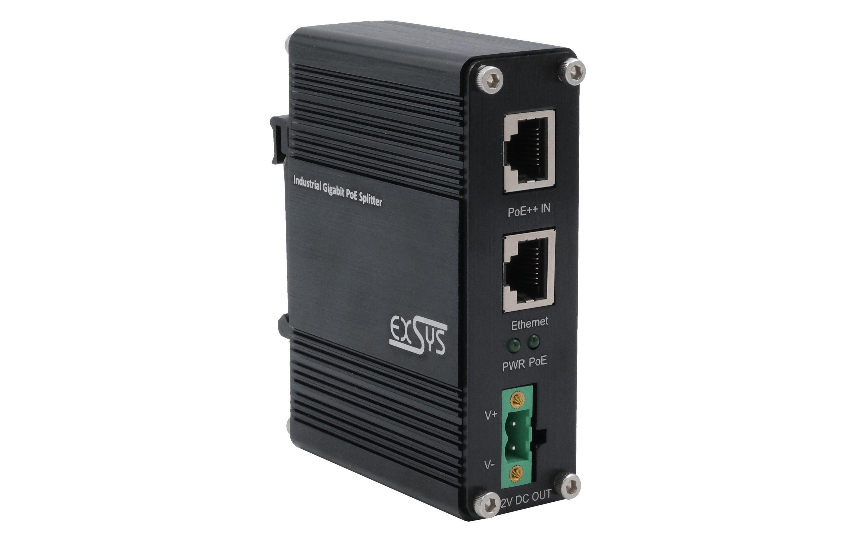 Exsys EX-60326 Industrie PoE++ Splitter, 802.3at, 12V DC/36W, 1 Gbps