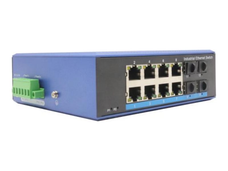 Digitus Industrial 8+2-Port Gigabit Ethernet PoE+ Switch Unmanaged 240 W Schwarz, Blau