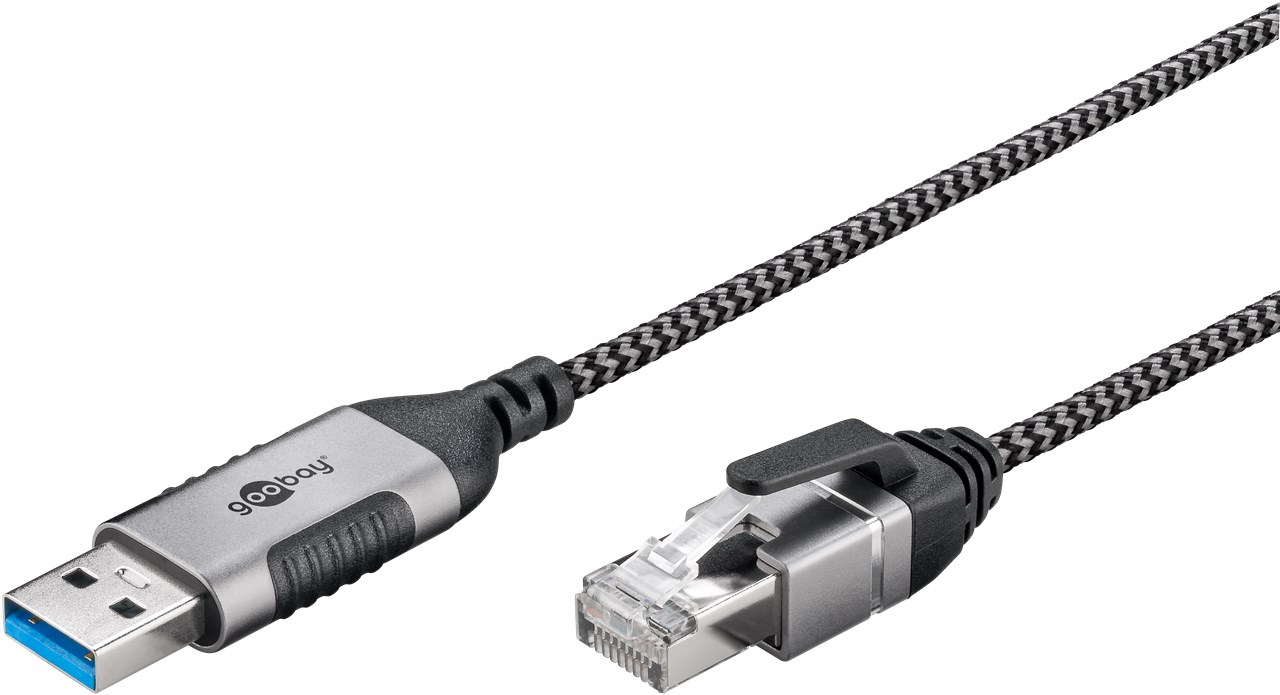 Goobay Ethernet-Kabel USB-A 3.0 auf RJ45 Slim 1,5 m Schwarz, Silber