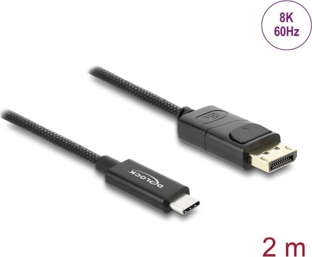Delock Koaxiales USB Type-C zu DisplayPort Kabel DP Alt Mode 4K 60 Hz mit Geflechtmantel (81702)