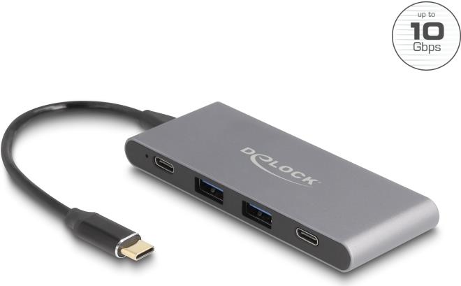 Delock 4 Port USB Type-C Hub mit 2 x Typ-A und 2 10 Gbps (64111)