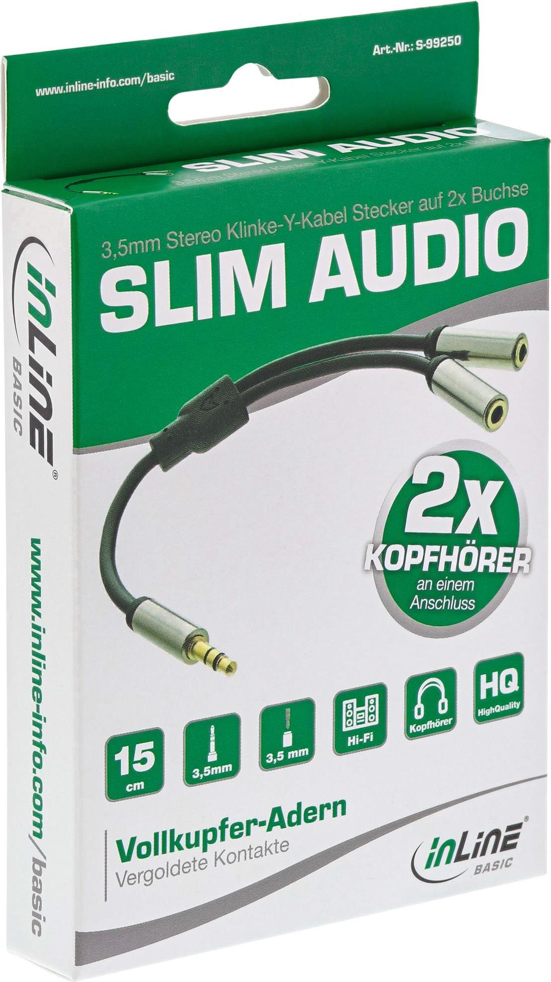 Slim Audio Y-Kabel Klinke 3,5mm ST an 2x Klinke BU - 0,15m (S-99250)