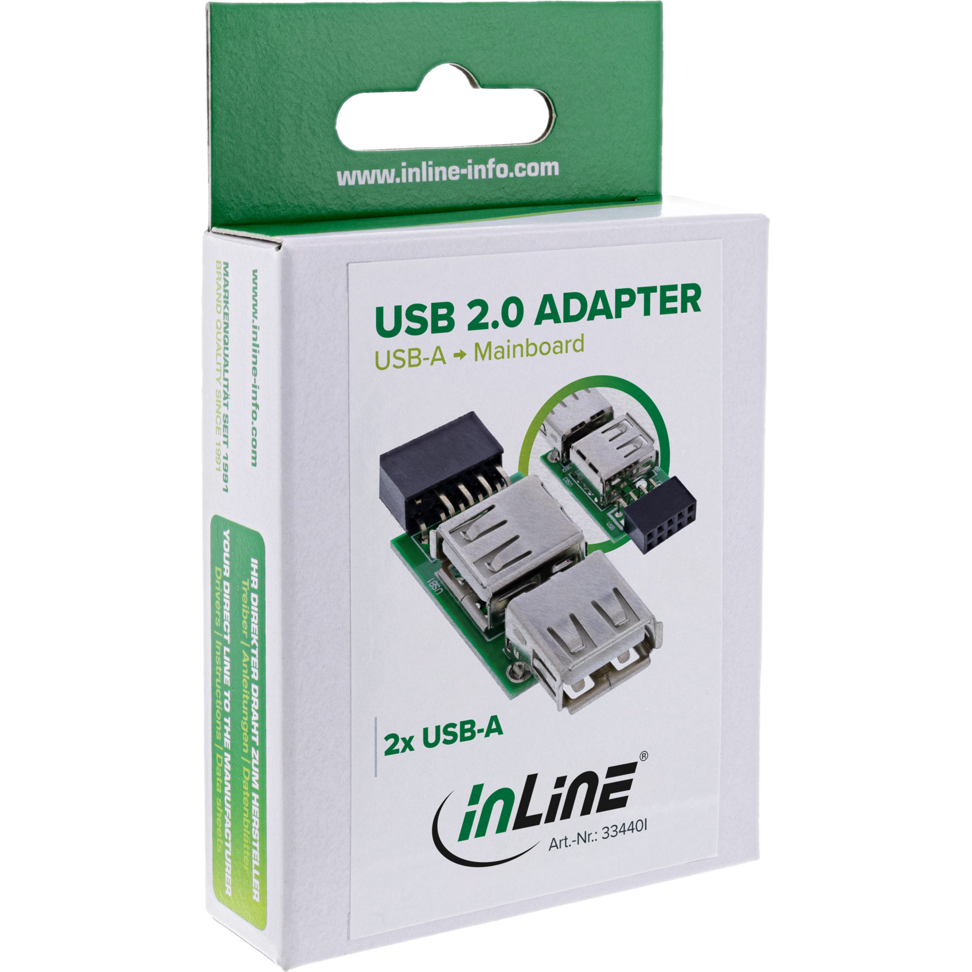 InLine USB 2.0 Adapter 2x USB-A Buchse auf 9-poligen USB-Header 0,13 m Grün
