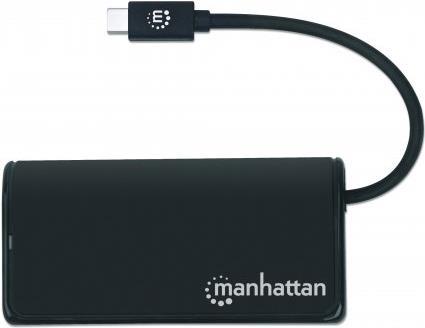 MANHATTAN 4-Port USB 3.2 Gen 1 Hub USB-C-Stecker auf 4 x USB-A-Buchse, 5 Gbit/s Datenübertragungsraten, Stromversorgung über USB, schwarz (164924)