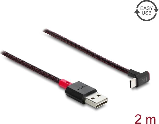 Delock EASY-USB 2.0 Kabel Typ-A Stecker zu USB Type-C™ Stecker gewinkelt oben / unten 2 m schwarz (81551)