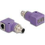 Delock M12 Adapter D-kodiert 4 Pin Stecker zu RJ45 Buchse Cat.5e mit Befestigungsloch 90° gewinkelt violett (60679)