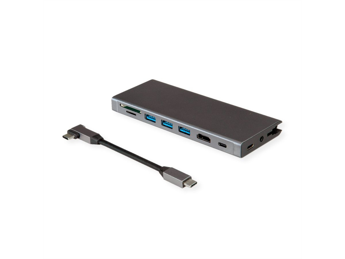 VALUE USB-C Dockingstation HDMI GbE 3× USB-A USB-C PD SD/microSD Audio 4K Schwarz/Grau