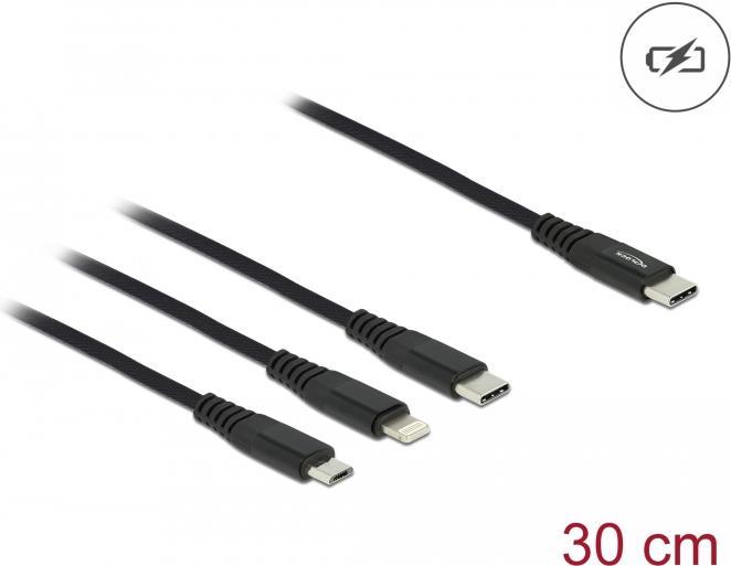 Delock 7,60cm (3) 1 - Kabel nur zum Laden - USB-C männlich bis Micro-USB Typ B, Lightning, USB-C männlich - 30cm - Schwarz (87148)