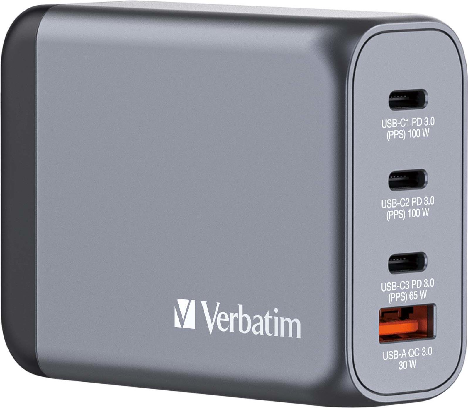 VERBATIM GNC-100 GaN Charger 4 Port 100W USB A/C (EU/UK/US)