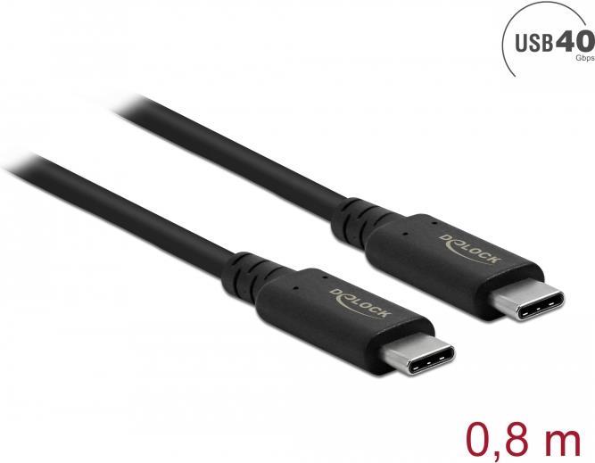 Delock - USB-Kabel - USB-C (M) bis USB-C (M) - USB4 / Thunderbolt 3 / DisplayPort - 20 V - 5 A - 80 cm - unterstützt Power Delivery 3.0, unterstützt 8K 60 Hz (7680 x 4320), unterstützt 5K 120 Hz (5120 x 2880), unterstützt 4K 240 Hz (3840 x 2160) - Schwarz